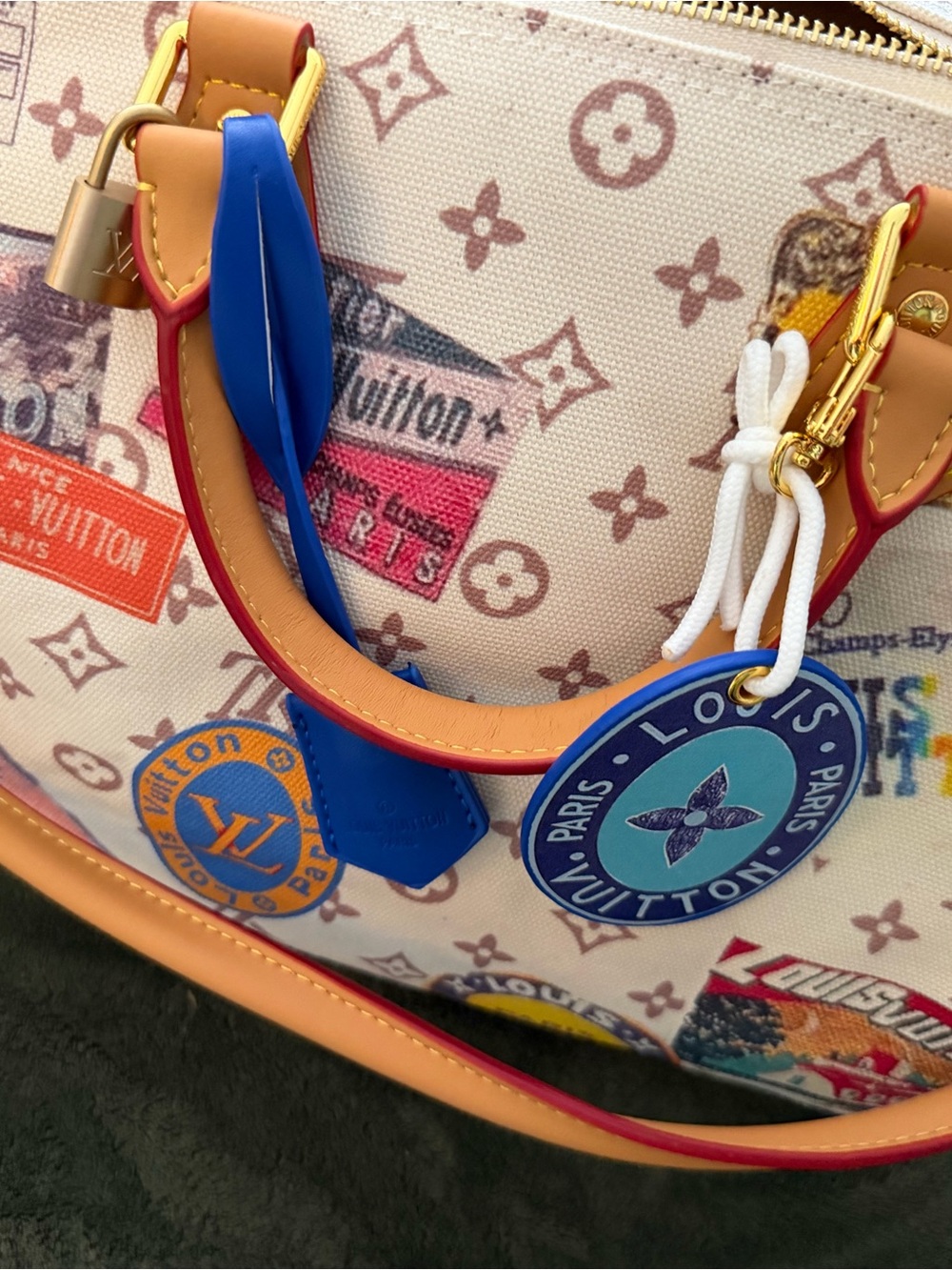 Louis Vuitton Multicolor Canvas Satchel with Blue and Tan Accents - Picture 4 of 9